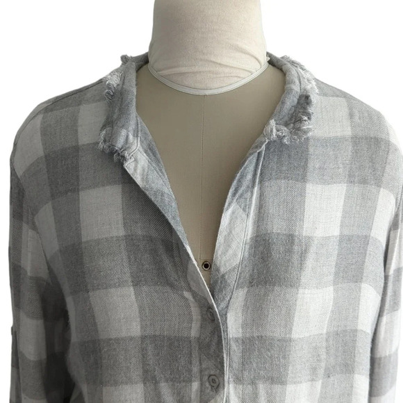 Anthropologie Cloth & Stone Plaid Fringe  Button Down - Picture 5 of 6
